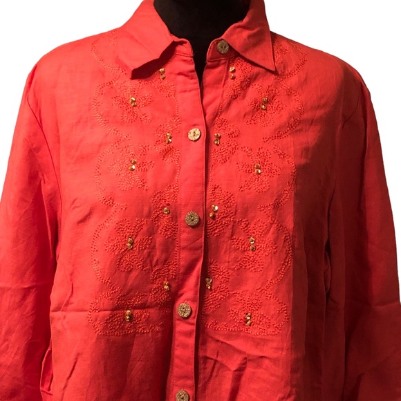 Clothes Woman Coral Button Down Blouse size 1X - Picture 3 of 8